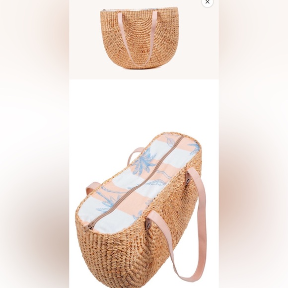Sea & Grass Handbags - Sea & Grass Tan Woven Tote Bag with Pink Palm tree Accents comes with dust bag